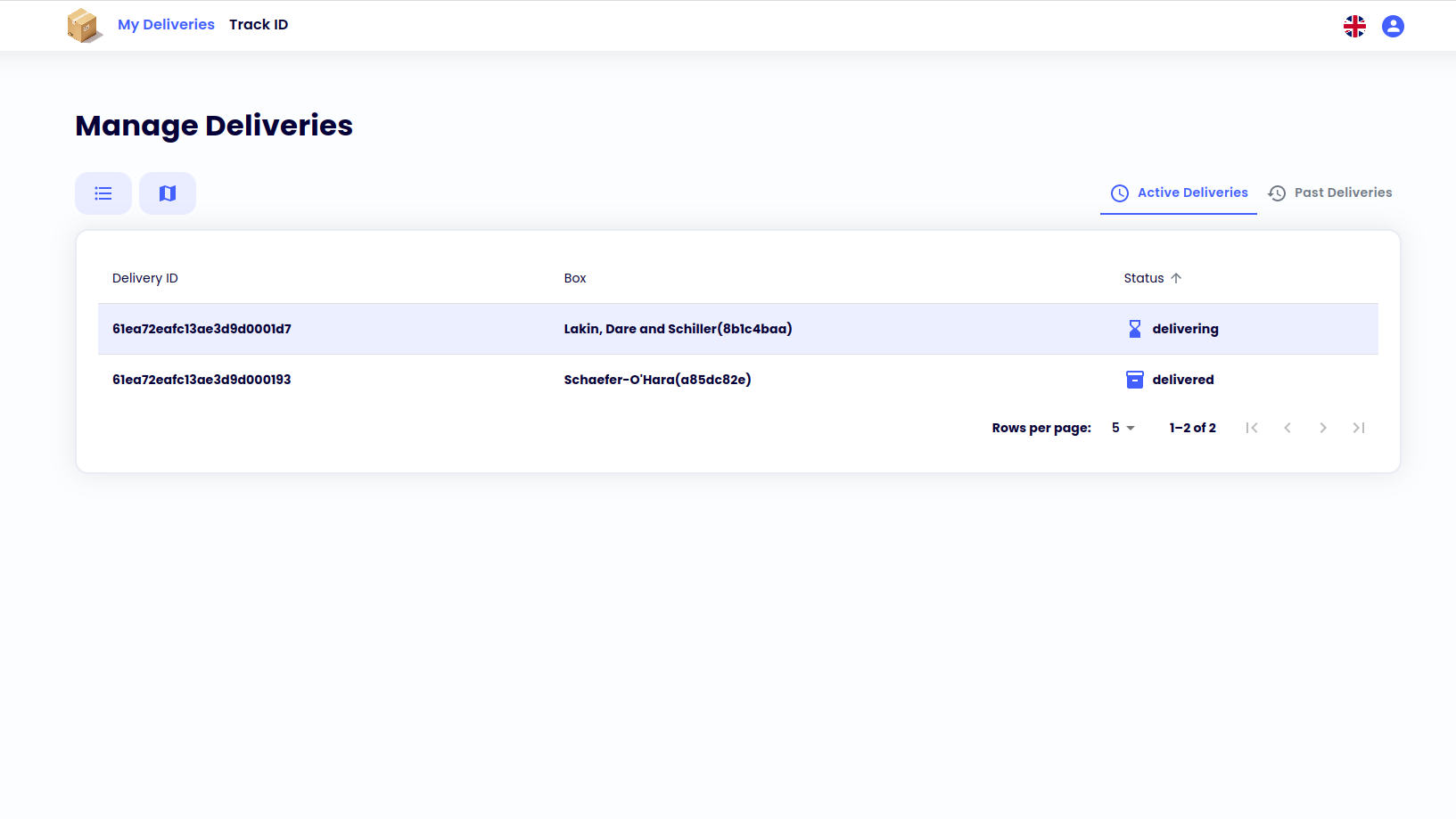 ASE Delivery Customer Dashboard Page