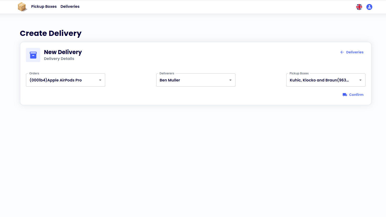 ASE Delivery Deliveries Create Page